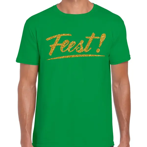 Bellatio Decorations Party T-shirt Heren - Groen - Feest! - Glitter Goud - Glitter En Glamour - Thema Feest Xxl thumbnail