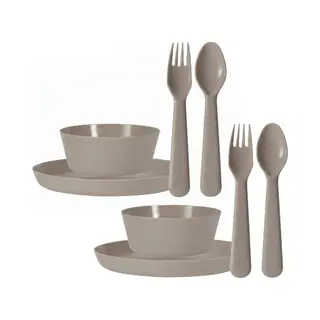 Excellent Houseware Kunststof Kinderservies Set - 48-delig - Taupe - Campingservies / Picknickservies - Peuters