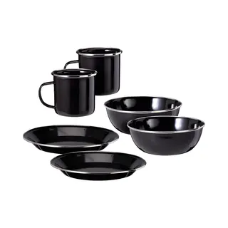 Redcliffs Outdoor Serviesset - 6 Delig - Emaille - Zwart/zilver - Kamperen/outdoor
