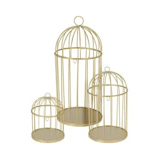 Home & Styling Home Decoratie Vogelkooien Set 3x Stuks - Draad Metaal - Goud - Mix Formaten Volieres