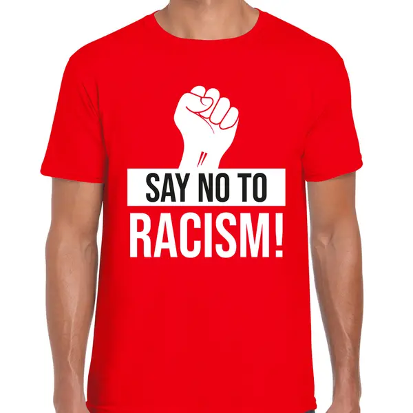 Bellatio Decorations Verkleed T-shirt Heren - Say No To Racism - Rood - Protest T-shirt Xl thumbnail