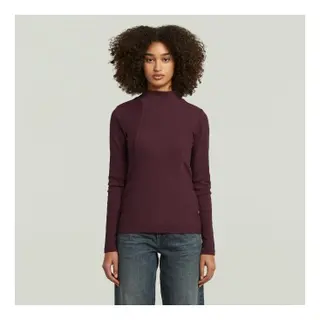 G-Star Für Damen. D26905-E136-671 A-Line Slim Rib Mock T-Shirt Kastanienbraun (L), Lässig, Langarm, Bio-Baumwolle, Nachhaltig