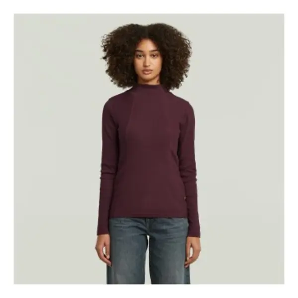 G-Star For Woman. D26905-E136-671 A-Line Slim Rib Mock T-shirt Maroon (L), Casual, Long Sleeve, Organic Cotton, Sustainable thumbnail