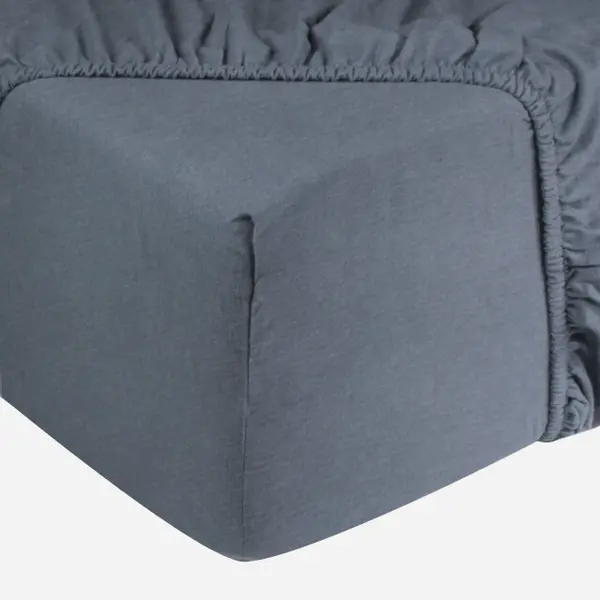 DoubleDry Spannbettlaken Jersey 140x200cm - 100% Baumwolle - Spannbetttuch - 28cm Steg - Blau Melange thumbnail