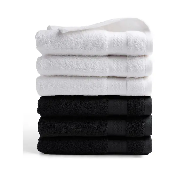 DoubleDry Hotel Handdoeken 50 X 100 Cm – Set Van 6 – 100% Katoen 500 G/m2 – Zacht & Absorberend - 3x Wit + Zwart thumbnail
