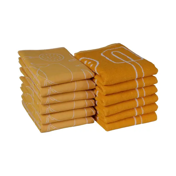 DoubleDry 12er Set Geschirrtücher Und Küchtentücher Set - 100% Baumwolle - 6X 50x70cm Und 6X 50x50cm - Oeko-Tex Zertifiziert (Küchengerät, Gelb) thumbnail