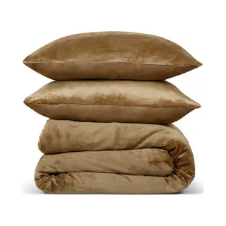 Phlox Flanellen Fleece Dekbedovertrek - Eenpersoonsbed 140 X 220 Cm + 1 Kussensloop - Zacht En Huidvriendelijk - Goudbeige
