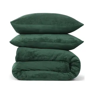 DoubleDry Dekbedovertrek Teddy Fleece - Tweepersoons 200x220 Cm + 2 Kussenslopen - Zacht & Huidvriendelijk - Groen