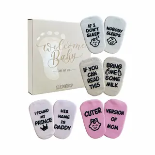 unbrandedn SilverandCoco® Baby Sokjes Met Grappige Tekst | Geboorte Geschenkset Sokken Antislip Katoen | Kraamcadeaus Pakket Cadeau Gift Set | Shower Cadeautje