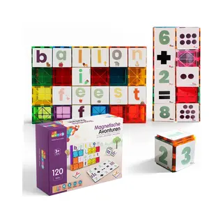 By Baboo® Magnetic Tiles - Letters & Cijfers - 120 Stuks - Magnetisch Speelgoed - Leren Lezen Rekenen Schrijven - Magna Creatief Jongens Meisjes