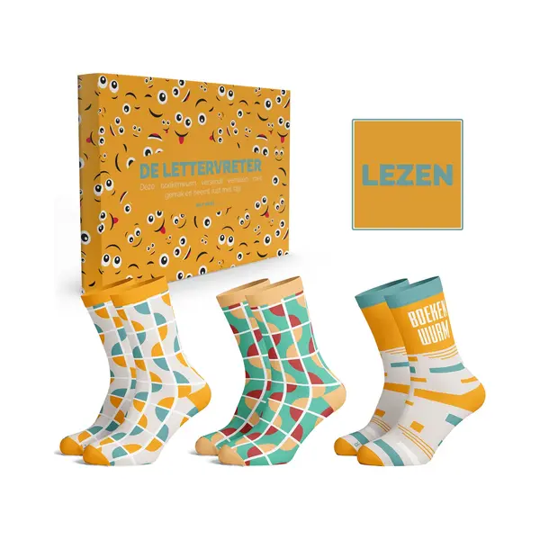 Silly Soles® Grappige Sokken Cadeaupakket Lezen - One Size Sokken Met Tekst - Grappige Cadeaus Huissokken Dames Heren - Verjaardag Cadeau Vrouw Man - thumbnail