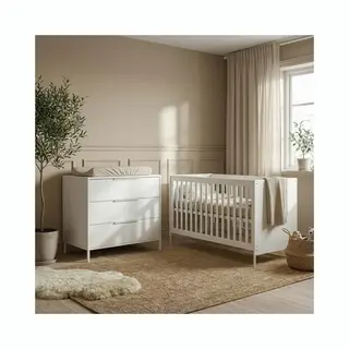 Born Lucky Santiago Meegroei Babykamer 2 Delig Compleet – Baby Bed 70x140 Cm & Commode – Wit