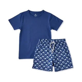 Little Label - Zomerpyjama Jongens - Walvis Blauw - 134-140 / 10Y - Extra Zachte Bio-katoen