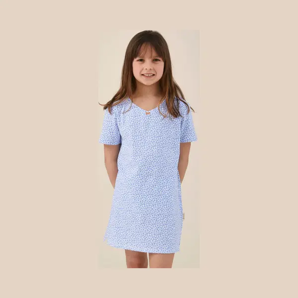 Little Label - Zomer Nachthemd Meisjes - Luipaard Blauw - 146-152 / 12Y - Extra Zachte Bio-katoen thumbnail