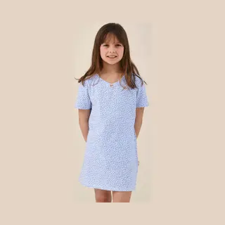 Little Label - Zomer Nachthemd Meisjes - Luipaard Blauw - 158-164 / 14Y - Extra Zachte Bio-katoen
