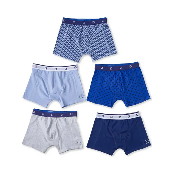 Little Label - Boxershorts Jongens 5 Pack - Blauw Grijs Combi - 170-176 / 16Y - Extra Zachte Bio-katoen thumbnail