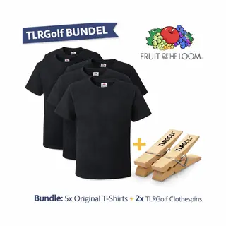 5 Pack Fruit Of The Loom Original Heren T-Shirt 100% Katoen Ronde Hals - Maat Xxl (Zwart) Inclusief 2 TLRGolf Wasknijpers