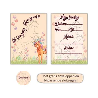 Paarden Uitnodiging Kinderfeestje - Kinderfeest - Uitnodigingen - Verjaardag - Wenskaart- Meisjes - 16 Stuks - A6