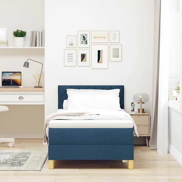 VidaXL Boxspring Bed Met Matras Met Hoofdeinde Blauw 100 X 200 Cm Stof thumbnail