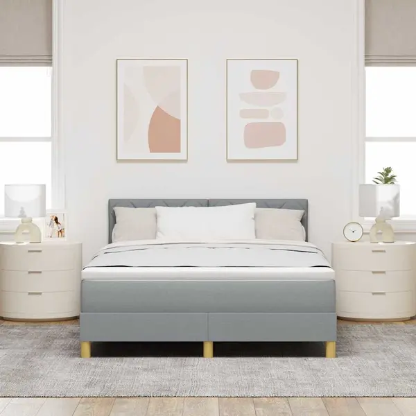 VidaXL Boxspring Bed Met Matras Lichtgrijs 160 X 200 Cm Stof thumbnail