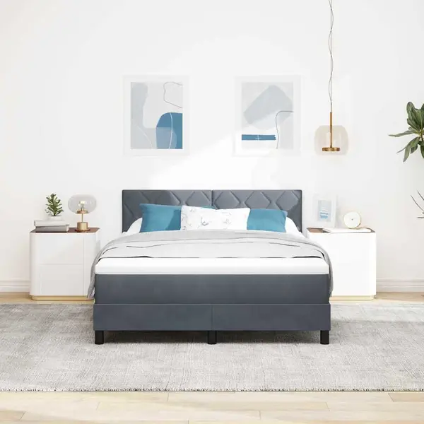 VidaXL Boxspringbett Mit Matratze Dunkelgrau 140 X 200 Cm Samt thumbnail