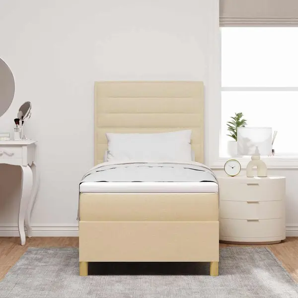 VidaXL Boxspringbett Mit Matratze Mit Kopfteil Creme 90 X 190 Cm Stoff thumbnail