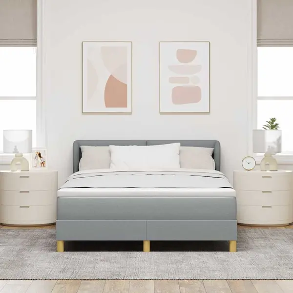 VidaXL Boxspringbett Mit Matratze Hellgrau 140 X 190 Cm Stoff thumbnail