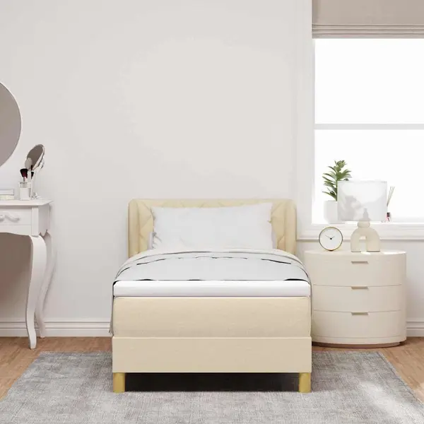 Boxspringbett Mit Matratze Creme 90x200 Cm Stoff Creme Vidaxl thumbnail
