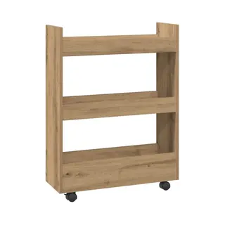 VidaXL Narrow Storage Trolley 3 Tier Bookcase - Artisian Oak Engineered Wood Rolling Cart 60x22x80cm For Living Room/Kitchen/Bathroom