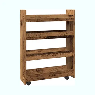 VidaXL Narrow Storage Trolley - 4 Tier Rolling Bookcase Shelf Cabinet, Old Wood Engineered Wood, Slim Multi-Purpose Organizer For Living Room,