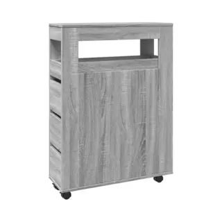 VidaXL Narrow Bathroom Cabinet With Wheels - Grey Sonoma Engineered Wood, 65 X 23 X 90 Cm (W X D X H), Ample Storage, Easy Mobility, Versatile Usage