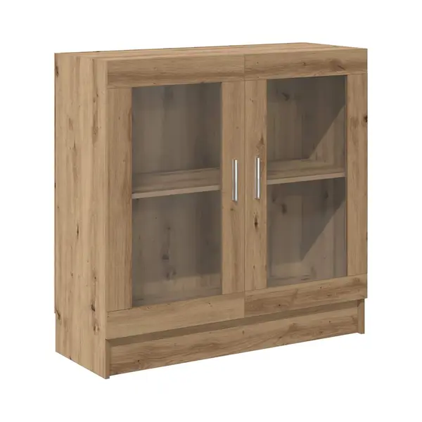 VidaXL Artisan Oak Book Cabinet - Engineered Wood Bookshelf With Glass Doors For Living Room/Office - 82.5x30.5x80 Cm thumbnail