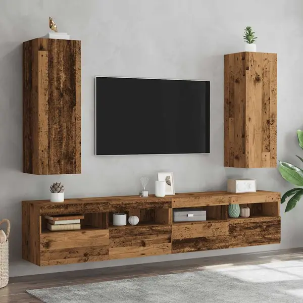 Vidaxl - Tv-schränke 2 Stk. Altholz-optik 30, 5x30x90 Cm Holzwerkstoff thumbnail