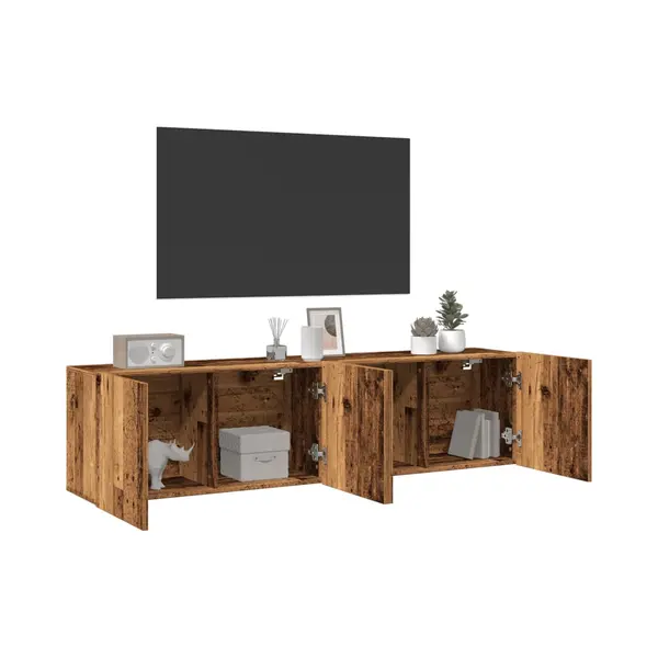 VidaXL Tv Cabinets Wall-mounted Floating Wall Unit Set Of 2 - Engineered Wood, Old Wood, Brown - 80x30x41 Cm Each, Ample Storage For Living thumbnail