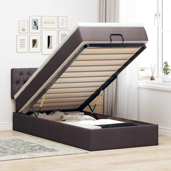 VidaXL Ottoman Bed Met Matras 80x200cm Stof Donkerbruin thumbnail