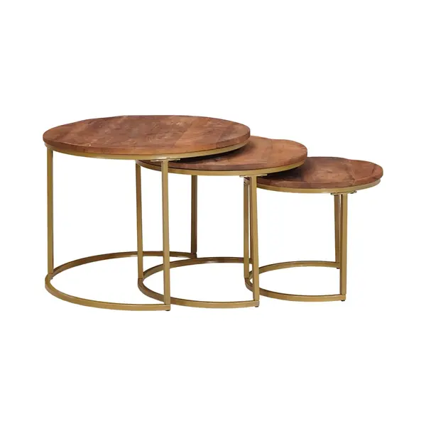 VidaXL Nesting-Couchtische 3 Pcs Honigbraun Massivholz Mango Und Stahl thumbnail