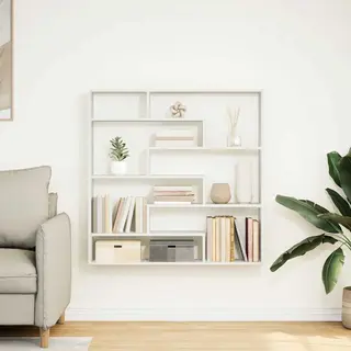 VidaXL White Wall Cube Shelf - 7 Compartments, Floating Storage Unit, Modern Engineered Wood, Living Room/Bedroom Organizer