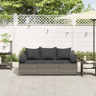 VidaXL Gartensofa Mit Kissen 3-Sitzer Grau Poly Rattan