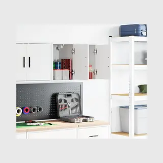 VidaXL Garage Wall Cabinets - 2 Pcs White Engineered Wood Storage Cupboards For Workshops, Offices, Utility Rooms