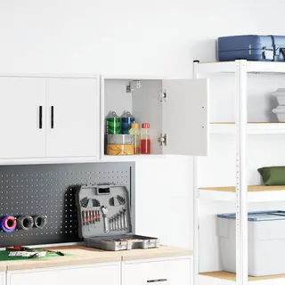 VidaXL Garage Wall Cabinet - White Engineered Wood - Spacious, Durable, Easy-Maintenance Compartment Storage For Garage/Office/Workshop - 40x30x41cm