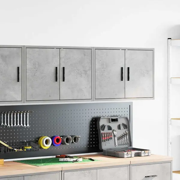 VidaXL Garagen-Wandschränke 2 Stk. Betongrau Holzwerkstoff, Schrank, Garagen-Aufbewahrungsschrank, Wandschrank Mit Türen, Garagen-Lagerschrank thumbnail