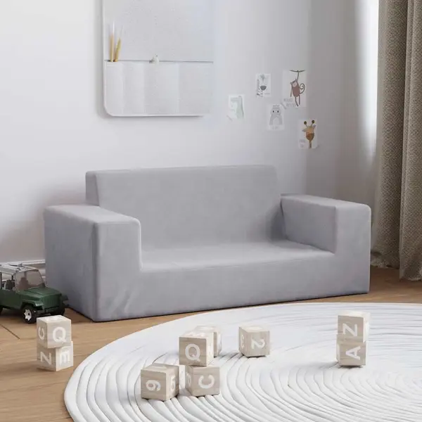 VidaXL Kindersofa 2-Sitzer Hellgrau Weich Plüsch thumbnail