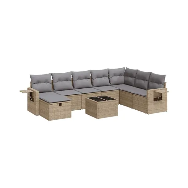 9-tlg. Garten-sofagarnitur Mit Kissen Beige Poly Rattan Vidaxl thumbnail
