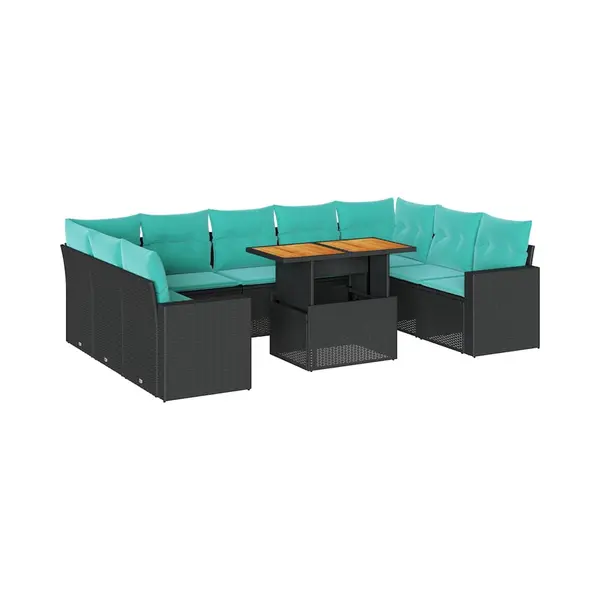 VidaXL - 10-delige - Loungeset - Met - Kussens - Poly - Rattan - Zwart thumbnail