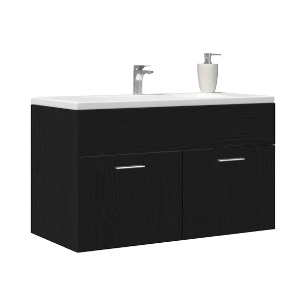 Waschbeckenunterschrank Schwarz Eiche 90x38, 5x46 Cm Holzwerkstoff - Vidaxl thumbnail