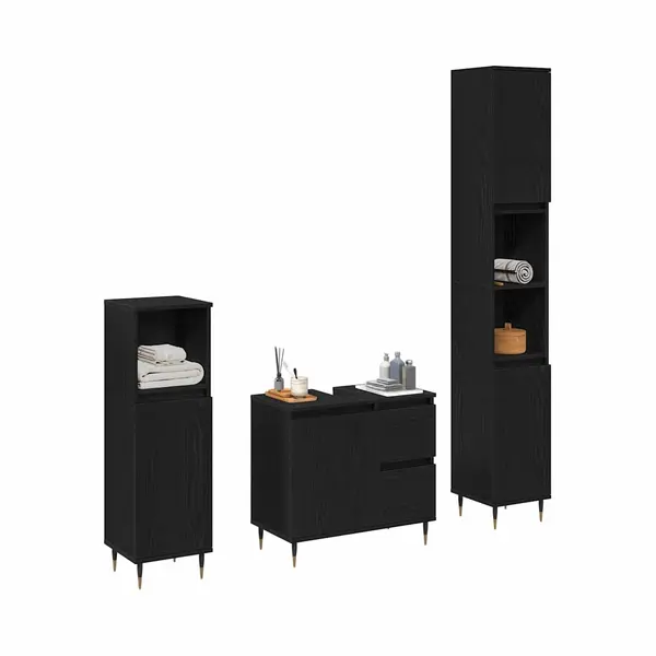 VidaXL Badezimmermöbel-Set 3 Pcs Schwarz Eichen-Optik 30 X 30 X 190 Cm thumbnail