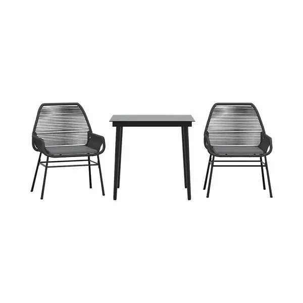 VidaXL 3-delige Tuinset Met Kussens Poly Rattan Glas Zwart thumbnail