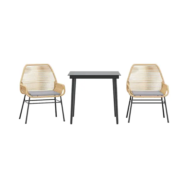VidaXL - 3-delige - Tuinset - Met - Kussens - Poly - Rattan - Glas - Bruin thumbnail