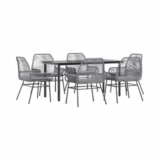 VidaXL - 7-delige - Tuinset - Met - Kussens - Poly - Rattan - Glas - Grijs