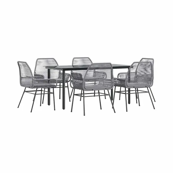 7-tlg. Garten-essgruppe Mit Kissen Grau Poly Rattan Glas - Vidaxl thumbnail